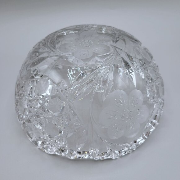 Crystal Serving Fruit Bowl Sawtooth Edge Flowers Hexagons Leaves Pressed Glass - Picture 7 of 8